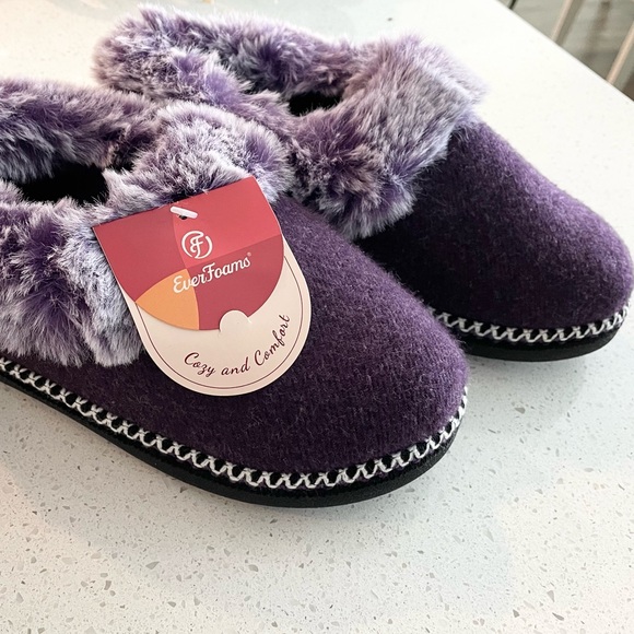 EverFoams Women's Bootie Slippers with Faux Fur Trim, Purple, Size 8 - Picture 2 of 9